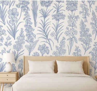 Papel tapiz 3d botánico azul - TenVinilo