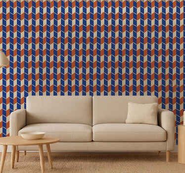 Tapizado para pared figuras abstractas naranjas y azules - TenVinilo