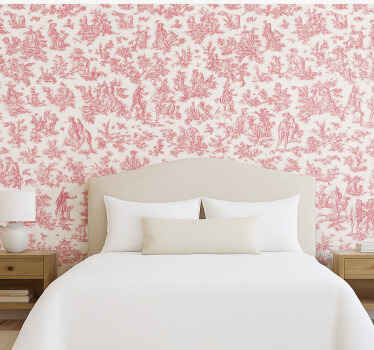 Tapizado para pared diseño campestre vintage rosa - TenVinilo