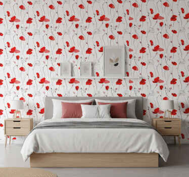 Flower wallpaper drawing of poppies - TenStickers