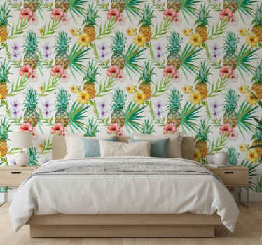 Flower wallpaper painted pineapple - TenStickers