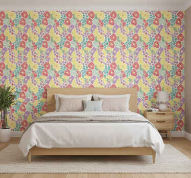 Flower wallpaper in soft pastel colors - TenStickers