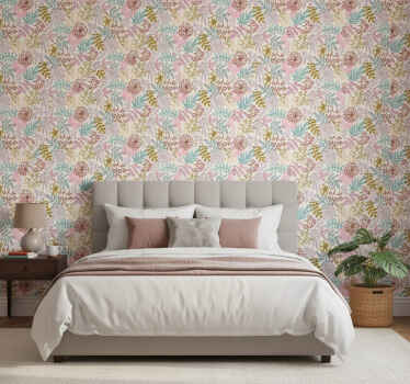 Flower wallpaper multicolor pattern line art - TenStickers