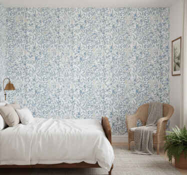 Flower wallpaper in blue victorian style - TenStickers