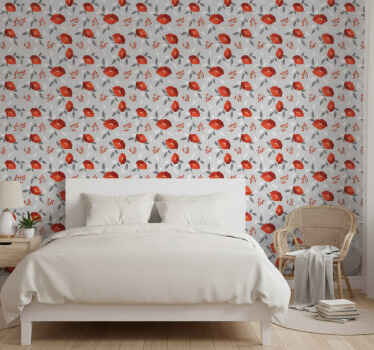 Flower wallpaper floating red poppies - TenStickers