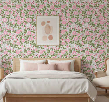 Flower wallpaper with pretty pink flower heads - TenStickers