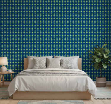 Flower wallpaper in green and blue polish design - TenStickers