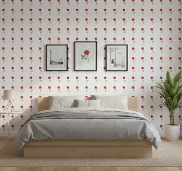 Flower wallpaper featuring cute red rose line art - TenStickers