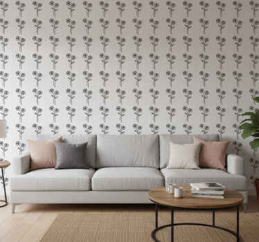 Papel tapiz floral diseño minimalista de rosas - TenVinilo