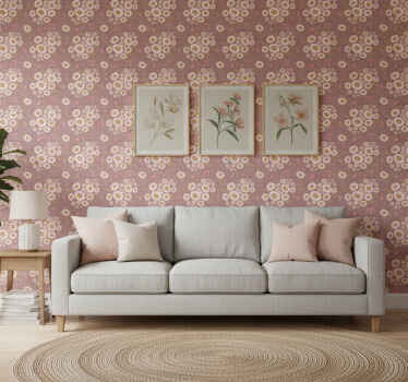 Papel tapiz floral con patrón de arte popular en pasteles - TenVinilo