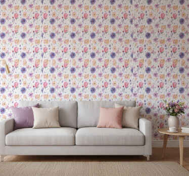 Lila finom virágmintás tapéta - TenStickers