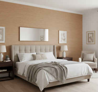 Master bedroom wallpaper striped light brown planks - TenStickers