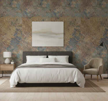 Papel tapiz recámara matrimonial efecto concreto industrial - TenVinilo