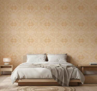 Papel de parede quarto de casal estilo padrão japandi bege - TenStickers