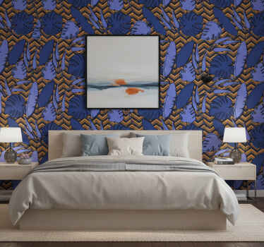 Papel de parede quarto de casal padrão zig zag azul laranja - TenStickers