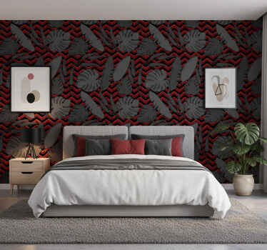 Master bedroom wallpaper abstract gray red zigzag pattern - TenStickers