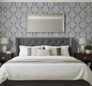 Papel de parede quarto de casal padrão damasco cinza - TenStickers