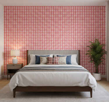 Papel de parede quarto de casal com padrão quadriculado - TenStickers