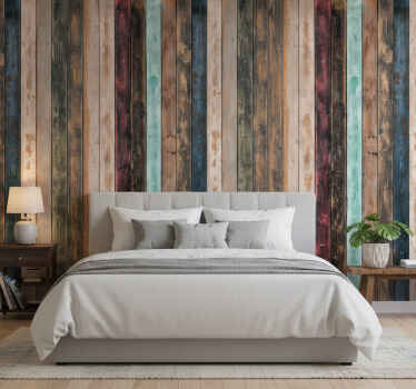 Papel de parede quarto de casal tábuas rústicas coloridas - TenStickers