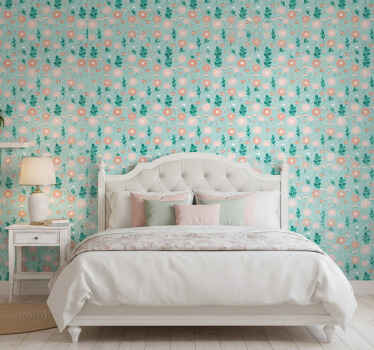 Papel tapiz para recámara floral azul shabby chic - TenVinilo