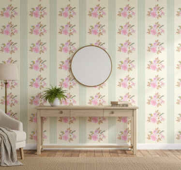 Papel tapiz para recámara patrón floral rayado provincial - TenVinilo