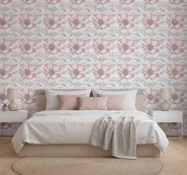 Papel tapiz para recámara diseño magnolia rosa elegante - TenVinilo