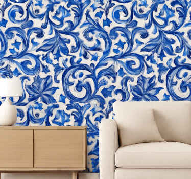 Papel tapiz para pared diseño de adornos azules - TenVinilo