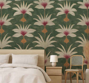 Tapiz para pared diseño de flores verdes - TenVinilo