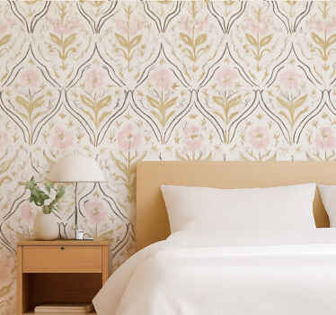 Papel tapiz patrón de flores retro rosa pálido - TenVinilo