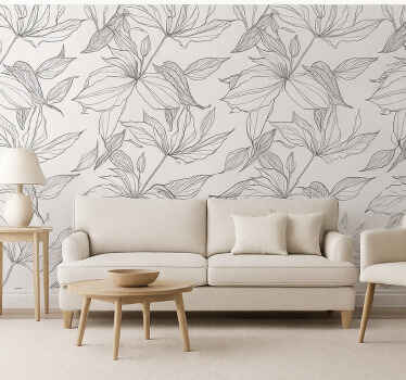 Papel tapiz flor en silueta blanco y negro - TenVinilo