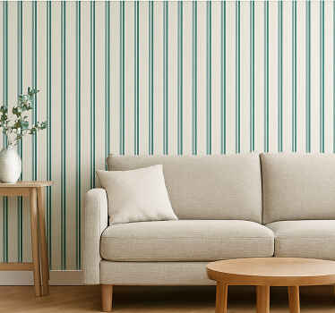 Papel tapiz patrón de líneas verdes y beige - TenVinilo