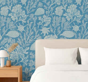 Papel tapiz diseño textil azul coral - TenVinilo