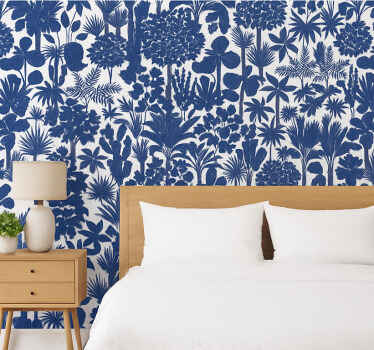Papeles mural patrón naturaleza azul - TenVinilo