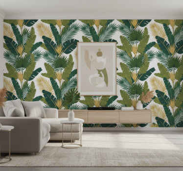 Papel de parede para sala folhas de palmeira luxo - TenStickers