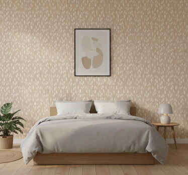 Bedroom wallpaper with white paint leaves on brown - TenStickers