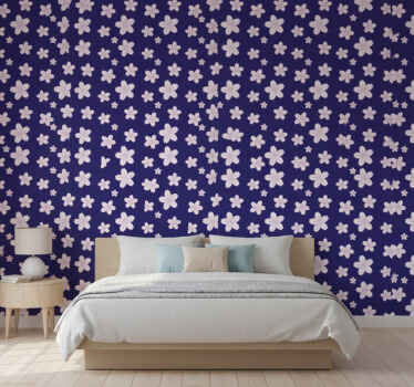 Bedroom wallpaper vintage plum blossom blue background - TenStickers