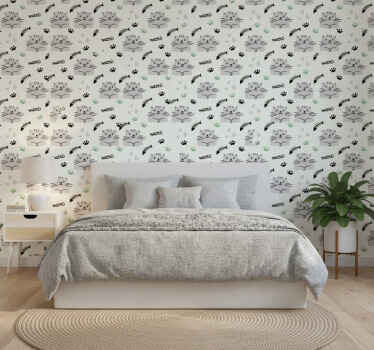 Bedroom wallpaper cute cats with paws pattern - TenStickers
