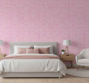 Papel de parede para quarto fundo rosa linhas brancas - TenStickers