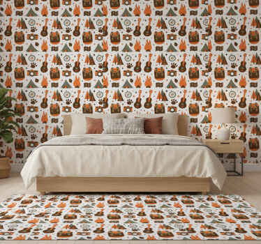 Papel de parede para quarto montanhas urso madeira fogo - TenStickers