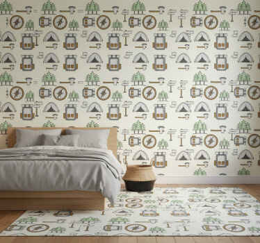 Papel de parede para quarto com bolsa de camping, bússola - TenStickers