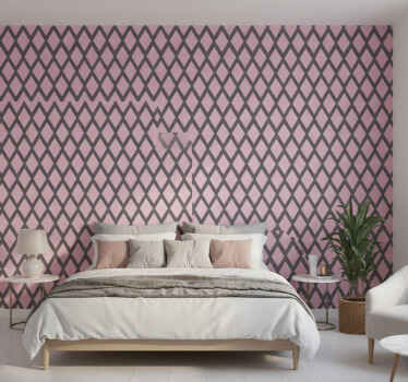 Papel de parede para quarto design de losangos cinza e rosa - TenStickers