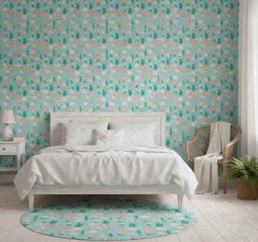 Papel de parede para quarto floral azul estilo shabby chic - TenStickers