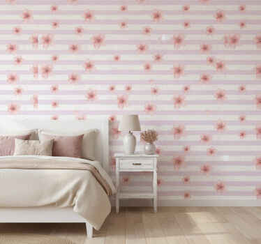 Papier peint chambre shabby chic à rayures roses - TenStickers