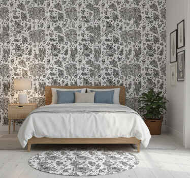 Bedroom wallpaper featuring black silhouetted sea creatures - TenStickers
