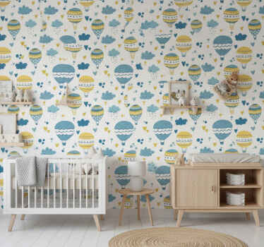 Papel de parede para quarto com balões e nuvens coloridas - TenStickers