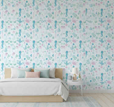 Pastel color sea animals and plants bedroom wallpaper - TenStickers