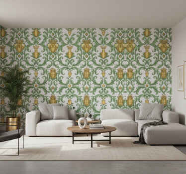 Behang barok ornamentaal groen en goud - TenStickers