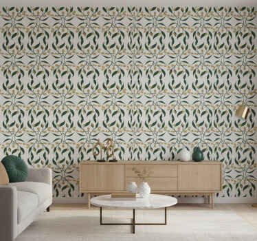 Papel de parede folhas ramos verdes e dourados - TenStickers