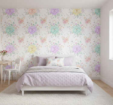 Lilac wallpaper pastel nursery floral design - TenStickers