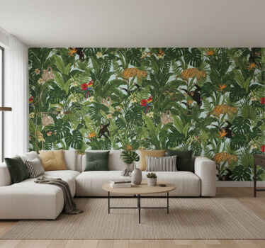 Papel de parede selva com animais tropicais - TenStickers